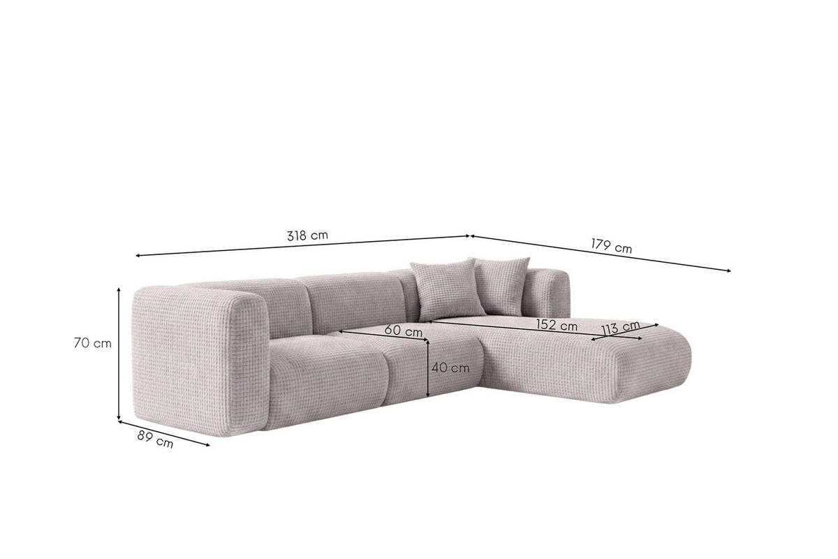 ECKSOFA L-Form, Chenille-Stoff Cremona, Hellgrau, Rechts, GRETA - Hellgrau, Holz (318/179cm) - Kaiser Möbel
