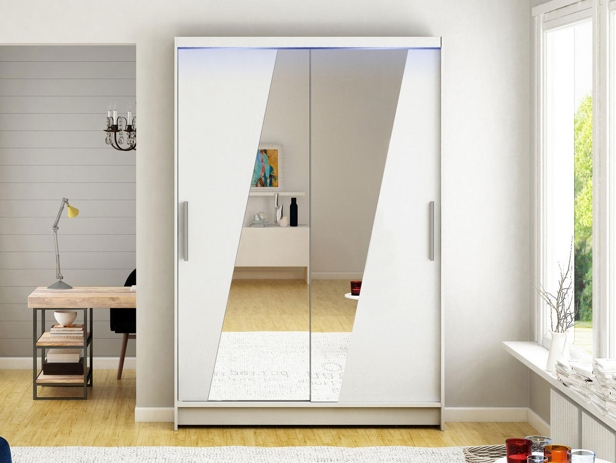KLEIDERSCHRANK Miami VIII, mit RGB LED Beleuchtung - Silberfarben/Weiß, Holzwerkstoff/Kunststoff (120/200/58cm) - MIRJAN24