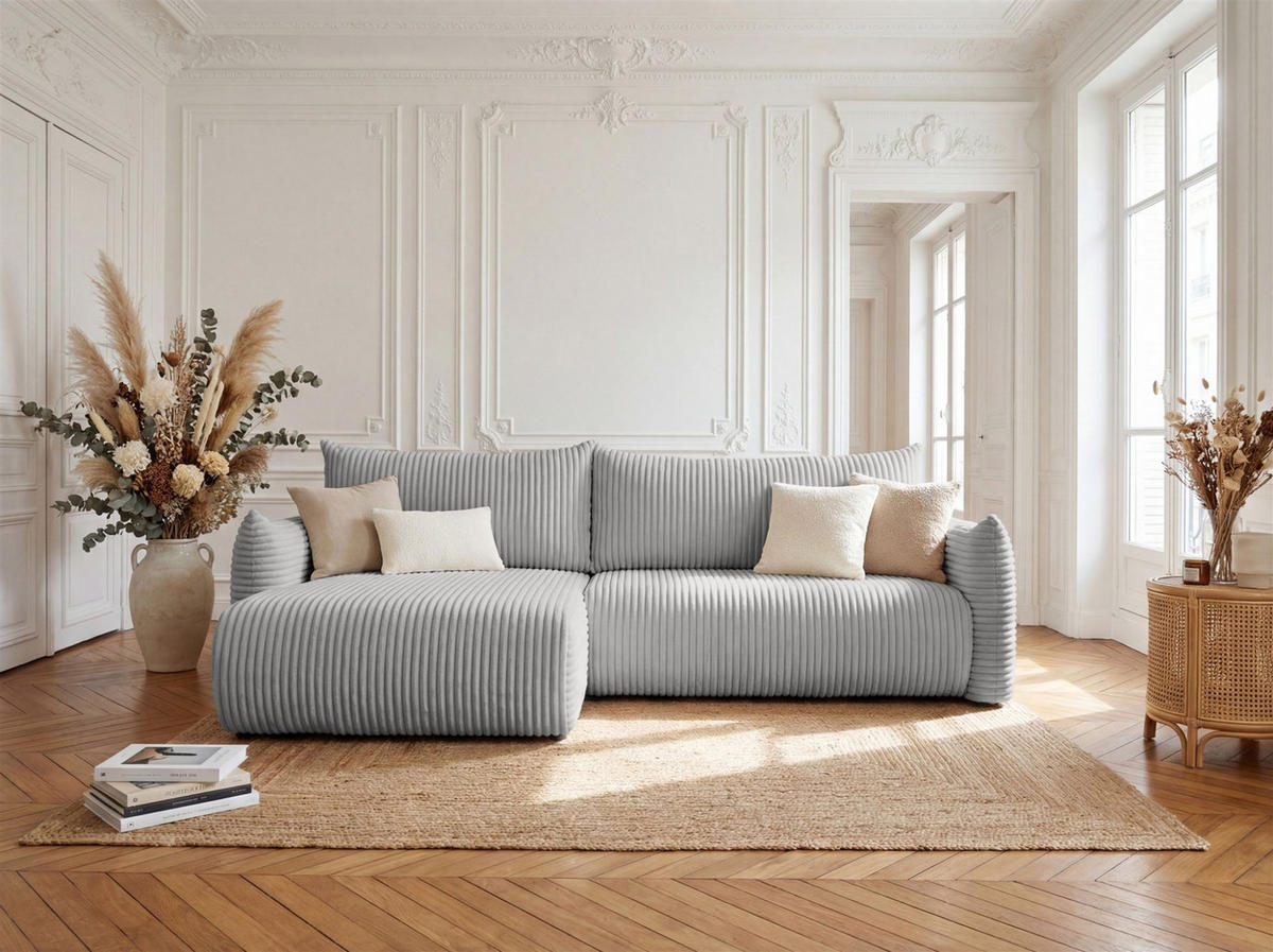 ECKSOFA Mailand Mit Schlaffunktion - Grau, Holzwerkstoff/Textil (154/260cm) - Fun Möbel