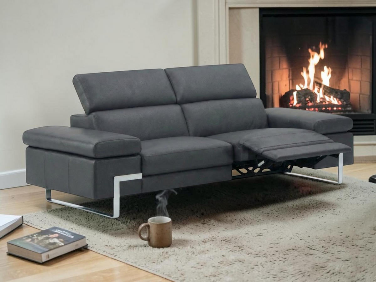 3-SITZER Sofa Opera Echtleder mit 1 x Relaxfunktion Anthrazit - Anthrazit, Leder/Metall (223/75/109cm)