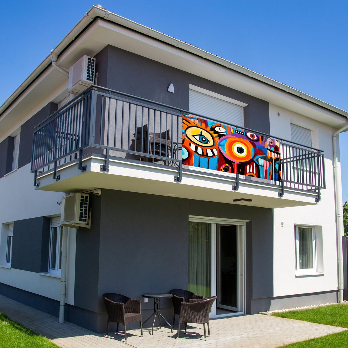 BALKON-SICHTSCHUTZ Abstrakt - Gesicht - Farbenfroh - Multicolor, Kunststoff (200/90cm) - MuchoWow