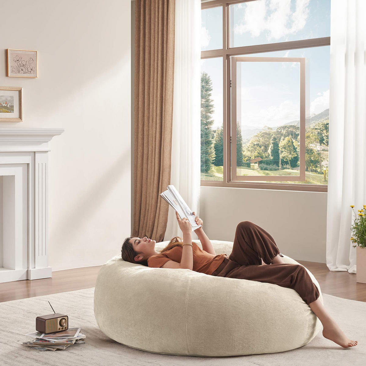 SITZSACK 130x120x60cm Bequemer Lesesessel für Erwachsene - Beige, Textil (120/28/130cm) - Raelunyi