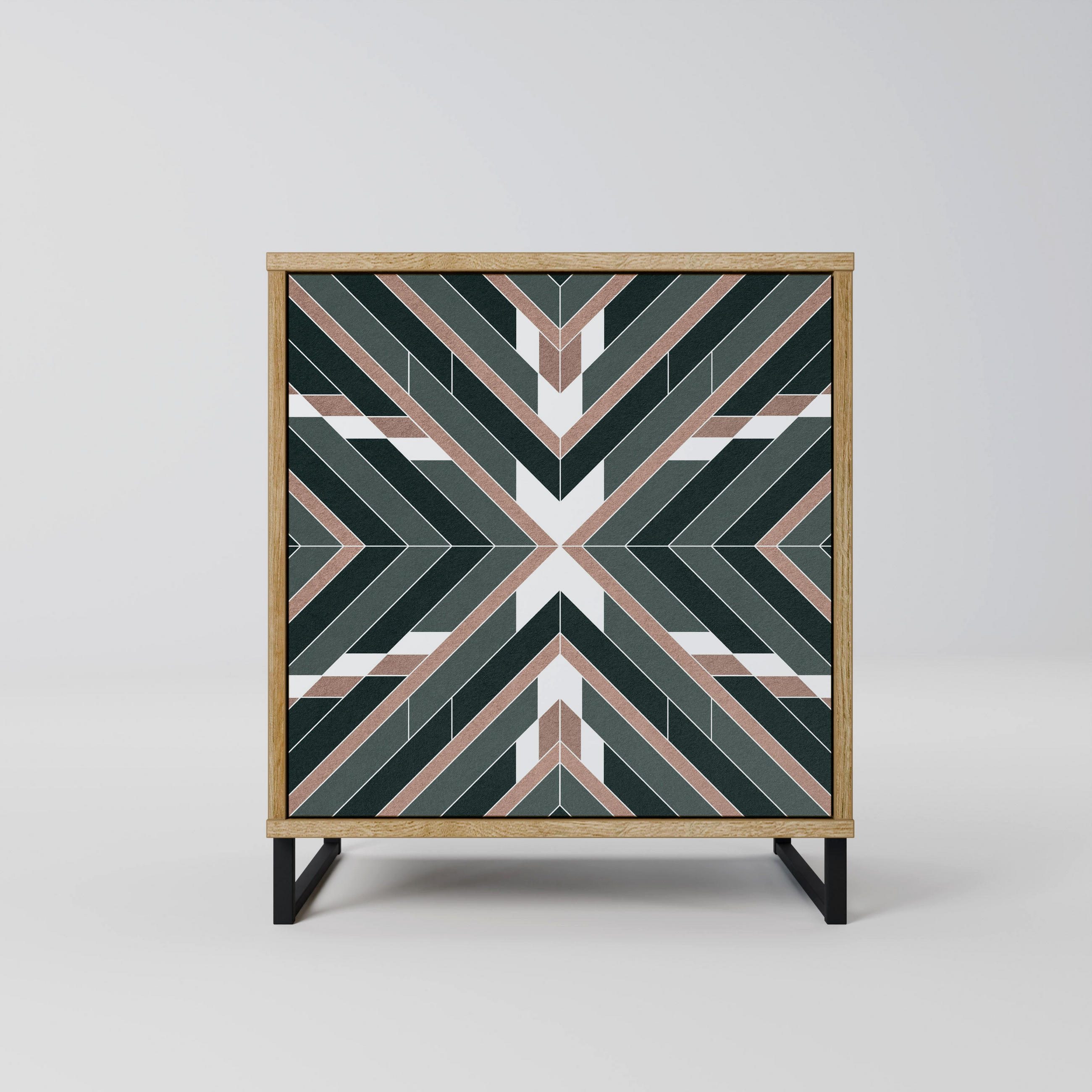 SIDEBOARD DIMENSION DELIGHTS, Eichefarben, 57,5x42x67,5 cm, Schwarze Metall-Rahmenfüße - Eichefarben/Multicolor, Holzwerkstoff/Metall (57.5/67.5/42cm) - SpaceRebels
