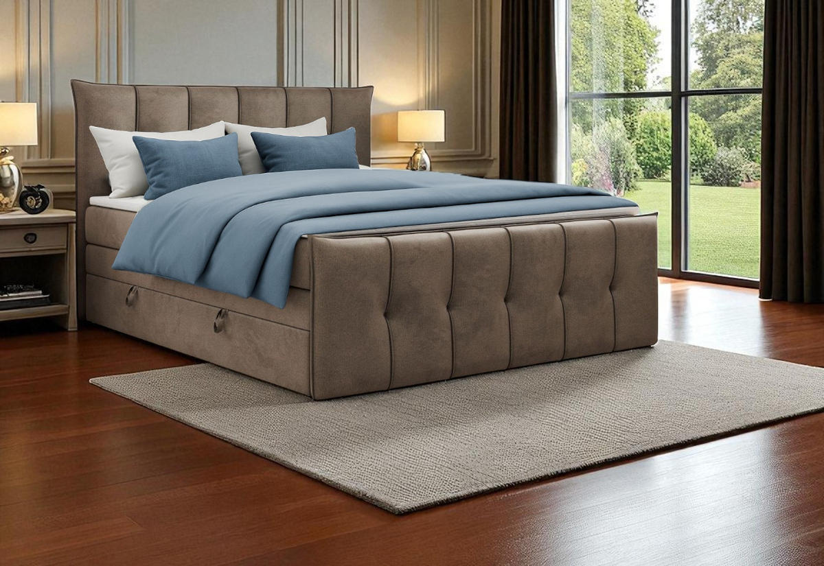 BOXSPRINGBETT SUPREME mit Topper und Bettkasten, Braun, 160x200 cm - Braun, Textil (160/200cm) - KS Home Concept