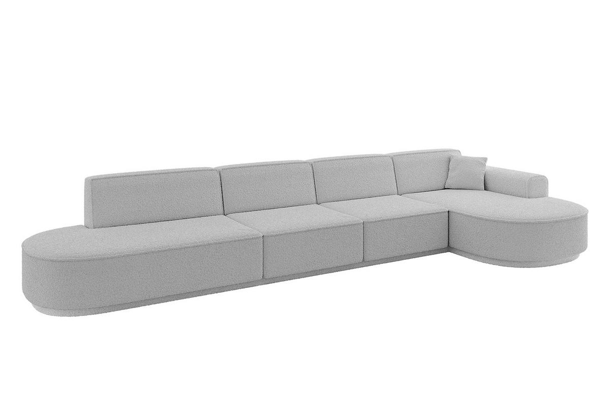 ECKSOFA Ottomane Rechts MARI-L3 - 402x163x73,5 cm Hellgrau Bouclé - Hellgrau/Schwarz, Holzwerkstoff/Kunststoff (402/163cm) - ALTDECOR