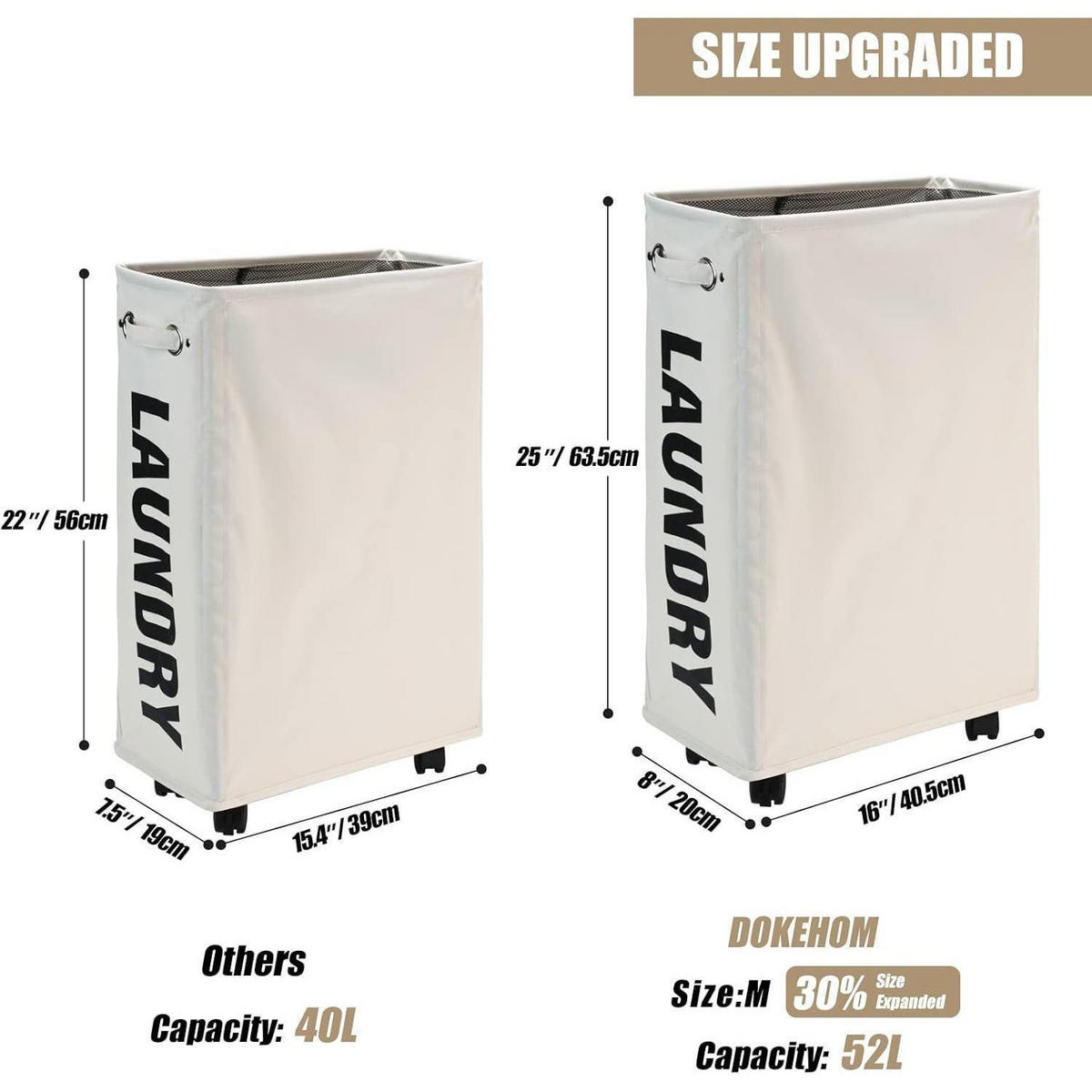 WÄSCHEKORB auf Rollen 63.5 cm Beige - Beige, Textil (20/63.5/40.5cm)