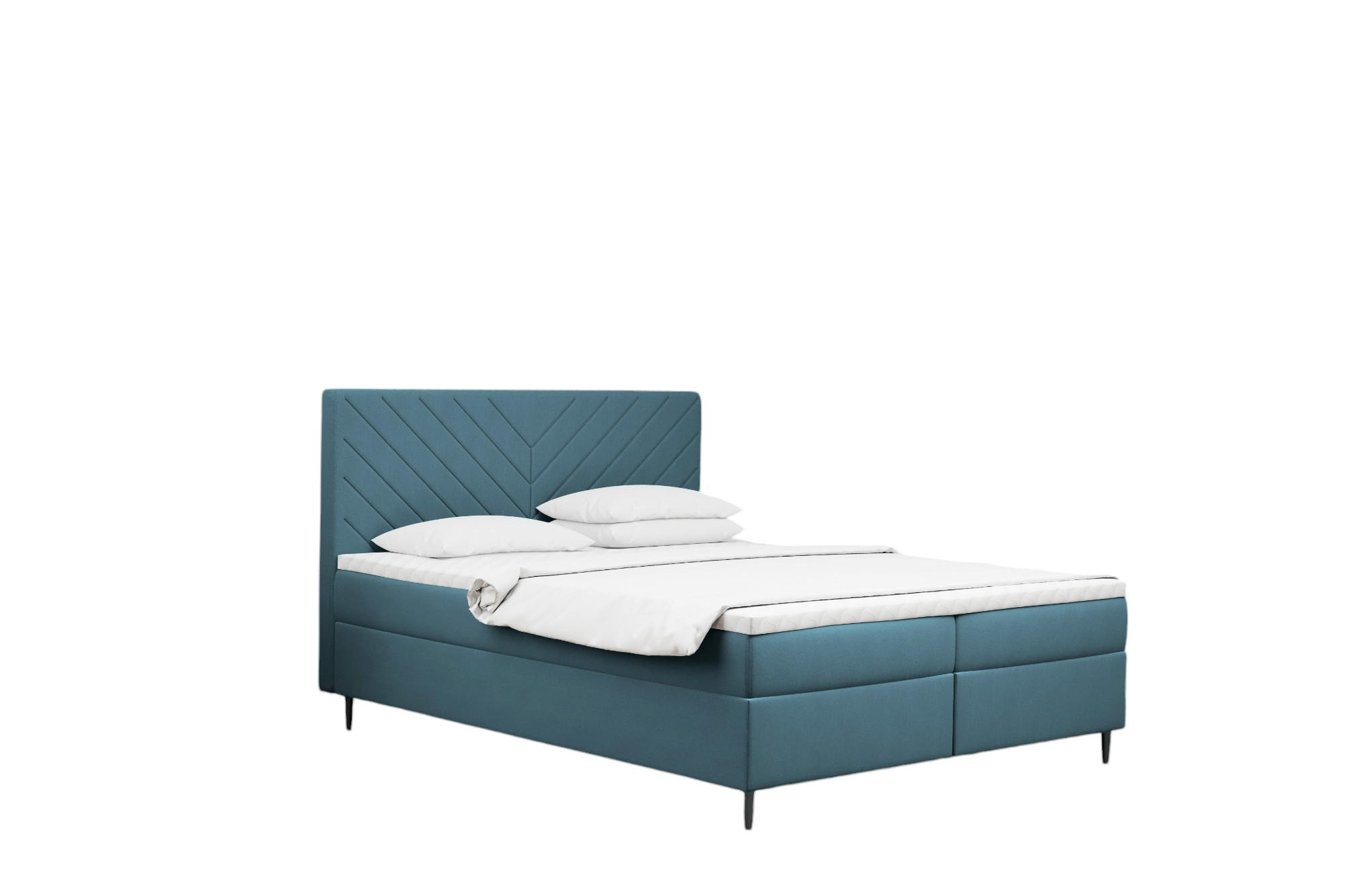 Kaiser Möbel KONTINENTÁLNÍ POSTEL s úložným prostorem, matrací a topperem RUGIA tkanina Velvet Šedomodrá 200x200 cm H2-Pocket