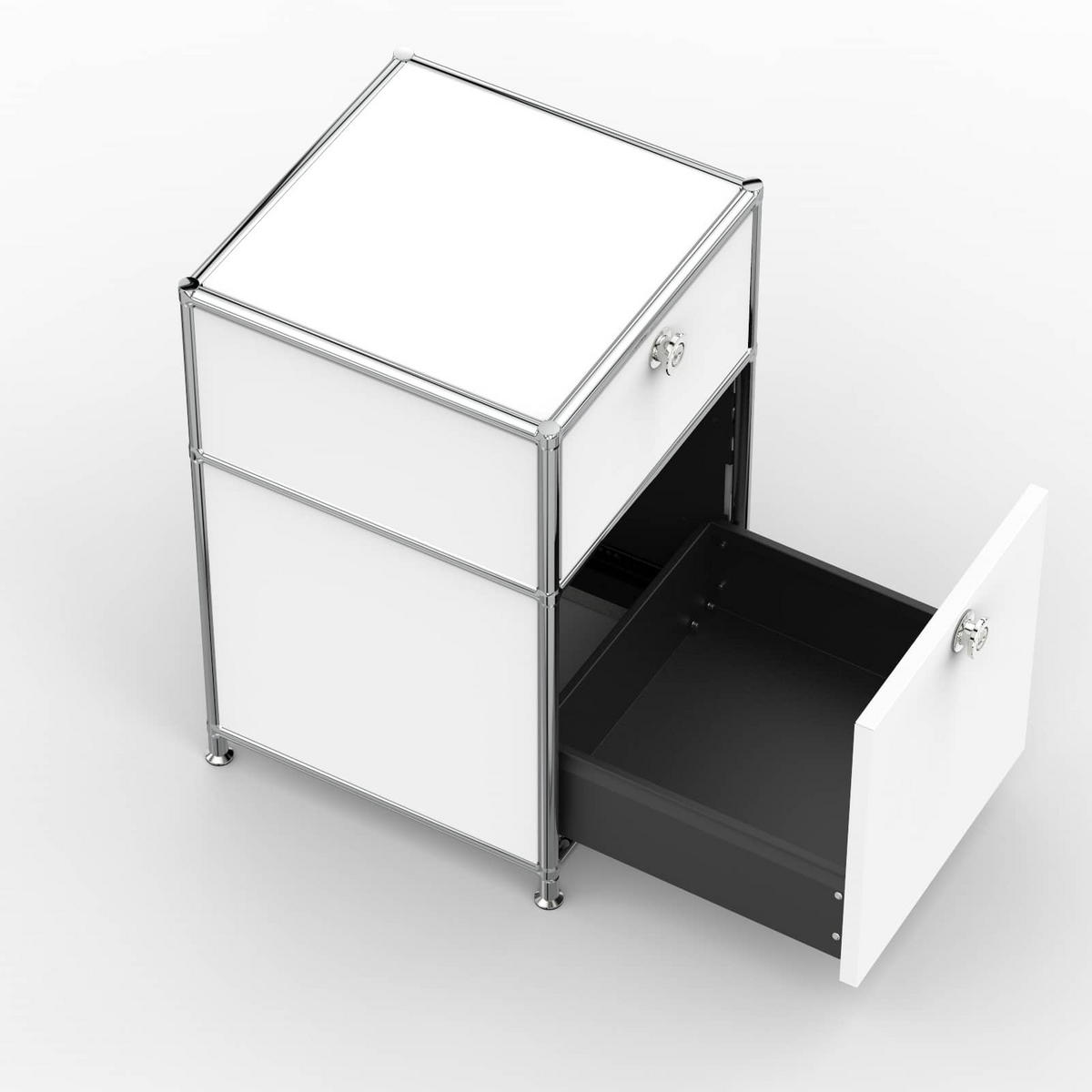BÜRO-STANDCONTAINER, Metall, 40cm, 1 Schublade + 1 hohe Schublade, Signalweiss - Chromfarben/Silberfarben, Metall (40/62.7/39.7cm) - Versee