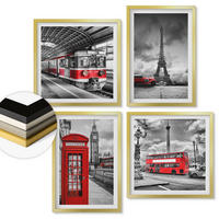 WANDBILDER 4er Set - 50x50 cm & 40x60 cm Goldrahmen - Ikonische Städte London Paris Eisenbahn - Goldfarben, Kunststoff (50/50cm) - ArtPrintCave