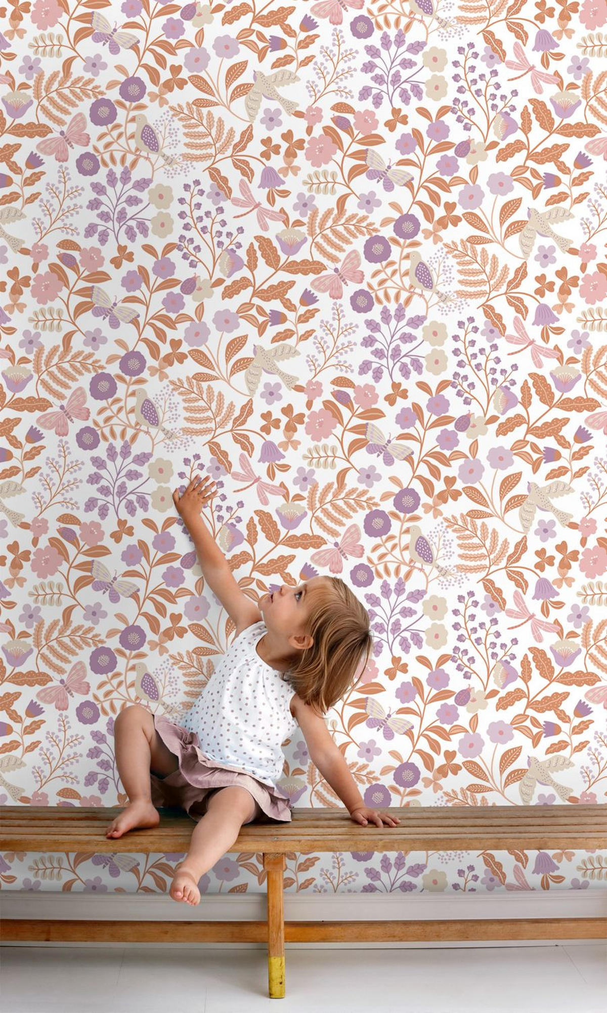 TAPETE Blumen und Vögel 53 cm x 10.05 m - Terracotta, Papier (53/0.1cm) - ESTAhome