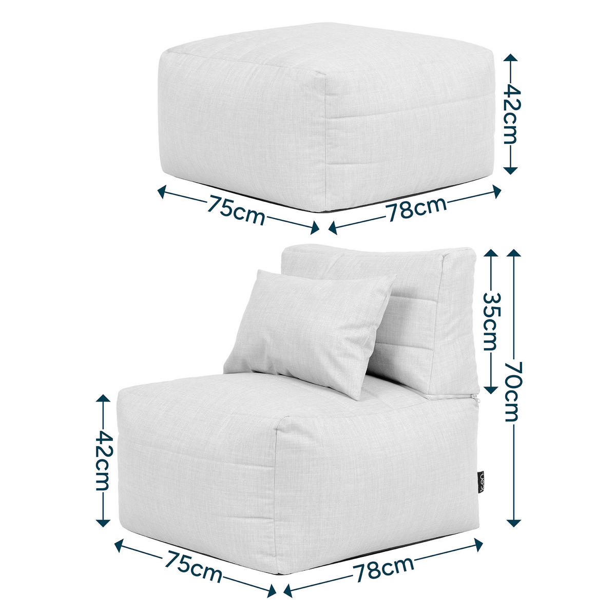 SITZSACK-SOFA 2-tlg. modular outdoor Noa - Beige, Textil (143/70/78cm) - icon