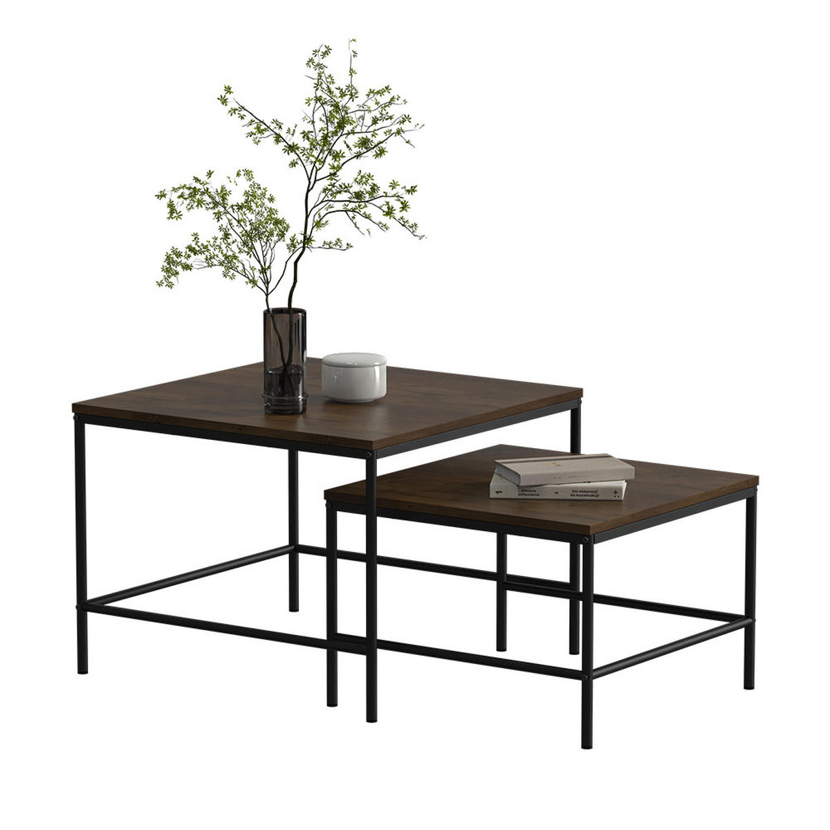 COUCHTISCH-SET Ramio Eiche rustikal/Schwarz 60 x 60 cm 2 Teile - Wildeiche/Schwarz, Holzwerkstoff (60/60/45cm) - Vicco