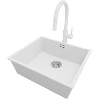 GRANITSPÜLE London Slim, 2-er set Weiß 56/47 cm 1 Becken + Küchenarmatur 40/20 cm + Ablauf-Set ab 60er Unterschrank - Chromfarben/Weiß, Kunststoff (56/20/47cm) - Primagran