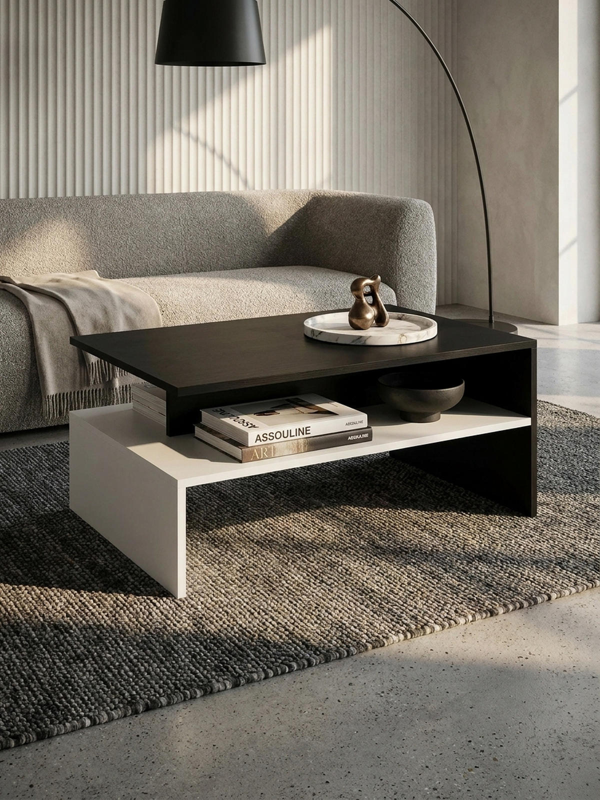 COUCHTISCH Zweifarbig Schwarz Weiß, 90x60 cm, Melaminharzbeschichtet - Weiß, Holz (60/90/43cm) - KADIMA DESIGN