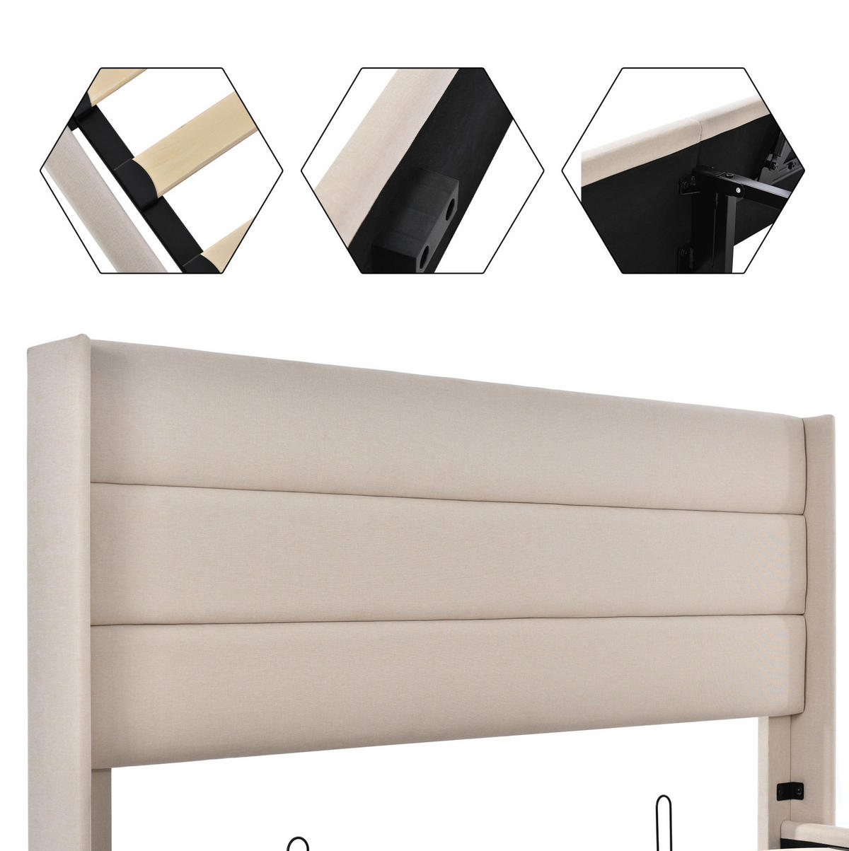 POLSTERBETT mit Bettkasten 160/200 cm in Beige mit gepolstertem Kopfteil - Beige, Textil (160/200cm) - BEAOK