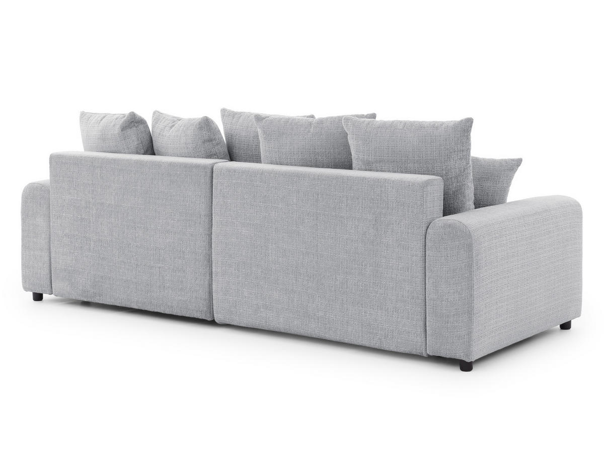 ECKSOFA Calma mit Schlaffunktion und Bettkasten im Bumpy-Design aus weichem Hellgrau Chenille-Stoff - Ottomane rechts - Beige/Hellgrau, Holz/Kunststoff (239/140cm) - S-Style Möbel