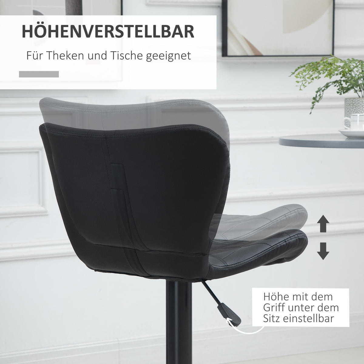 BARHOCKER 2er-Set höhenverstellbar drehbar 57 x 58 x 87-107 cm Kunstleder Schwarz - Schwarz, Metall (51.5/109/47cm) - Meubliv