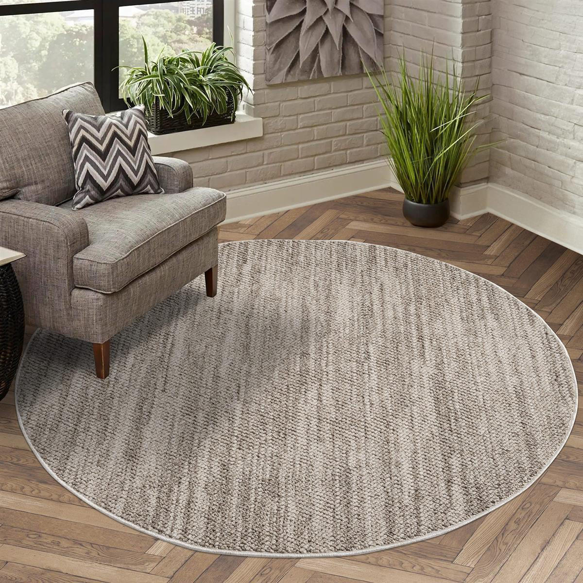 KURZFLOR-TEPPICH Lindo 8843 Taupe 120x120 cm Rund - Taupe, Textil (120/120cm) - carpet city