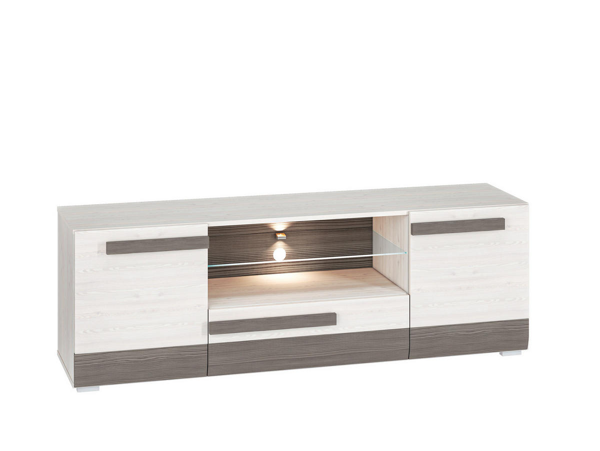 LOWBOARD Blanco Pinie weiß / grau 165 / 42 / 55cm - Weiß, Holz/Holzwerkstoff (165/55/42cm) - Feldmann-Wohnen