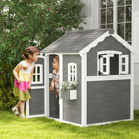 SPIELHAUS für Kinder, Indoor- und Outdoor-Haus mit Tür, Fenstern, Grau - Grau, Holz (104.5/137/110cm) - Outsunny