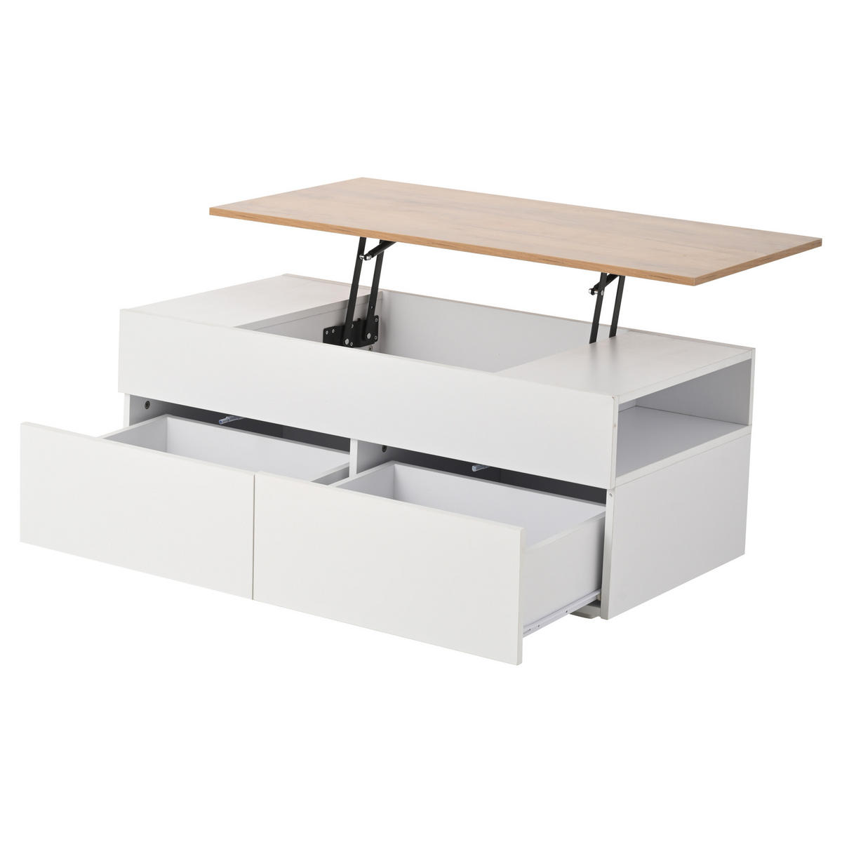 COUCHTISCH 100/50/40 cm Weiß Holzoptik höhenverstellbar mit 2 Schubladen und Stauraum - Weiß, Holzwerkstoff (100/50/40cm) - OKWISH