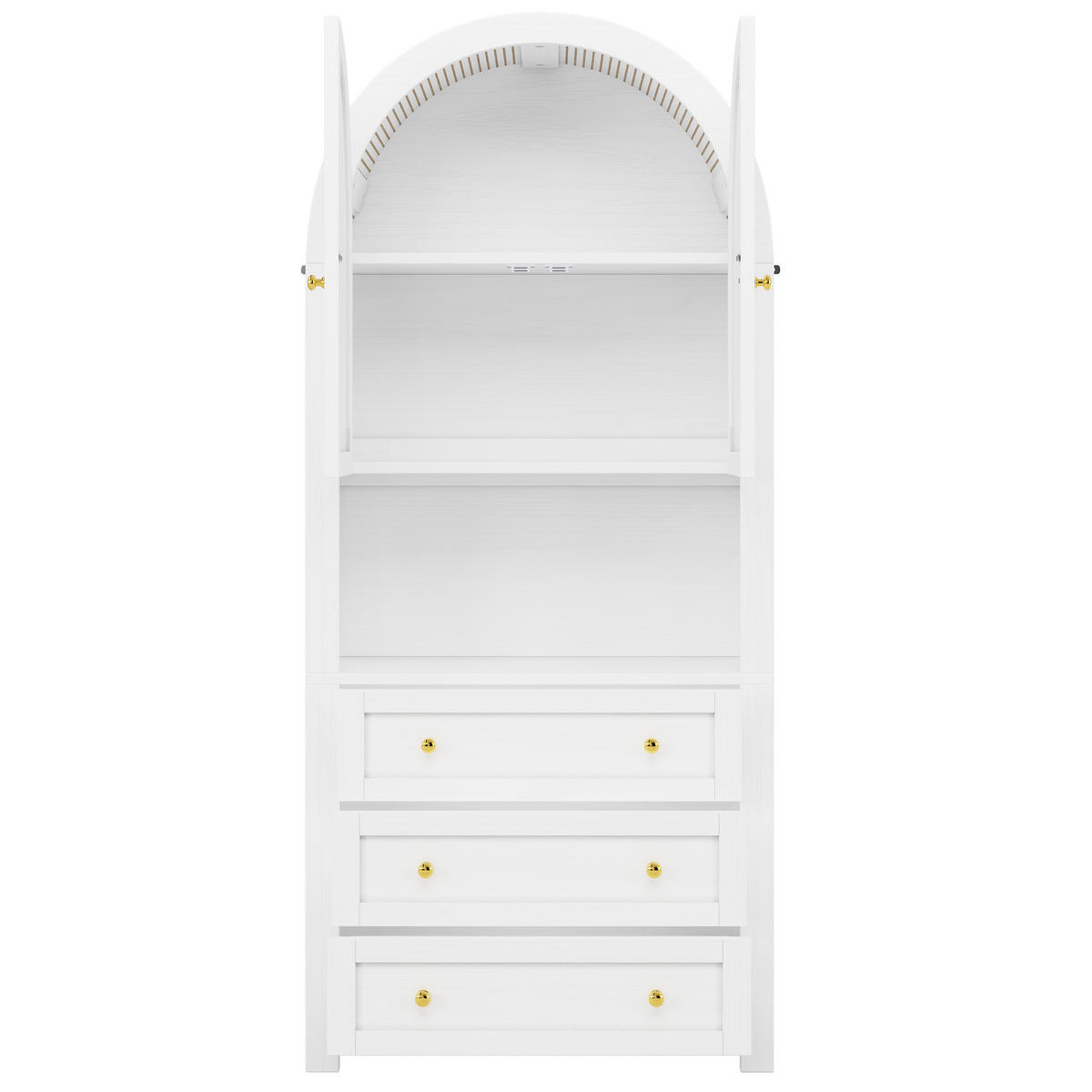 AUFBEWAHRUNGSSCHRANK in Weiß mit Schubladen, Türen und offenen Regalen für Wohnzimmer, B70/T35/H180cm - Weiß, Holzwerkstoff/Metall (70/180/35cm) - STILVORA