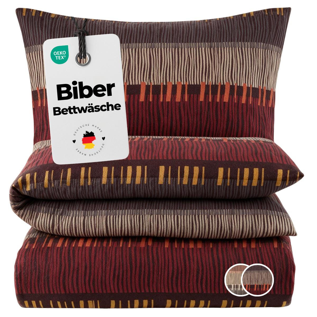 BIBER-BETTWÄSCHE 135x200 - Kuschelig warmer Flanell Bettbezug aus 100% Baumwolle für Herbst & Winter - Boho Muster Rot - Bordeaux, Textil (135/200cm) - Carpe Sonno