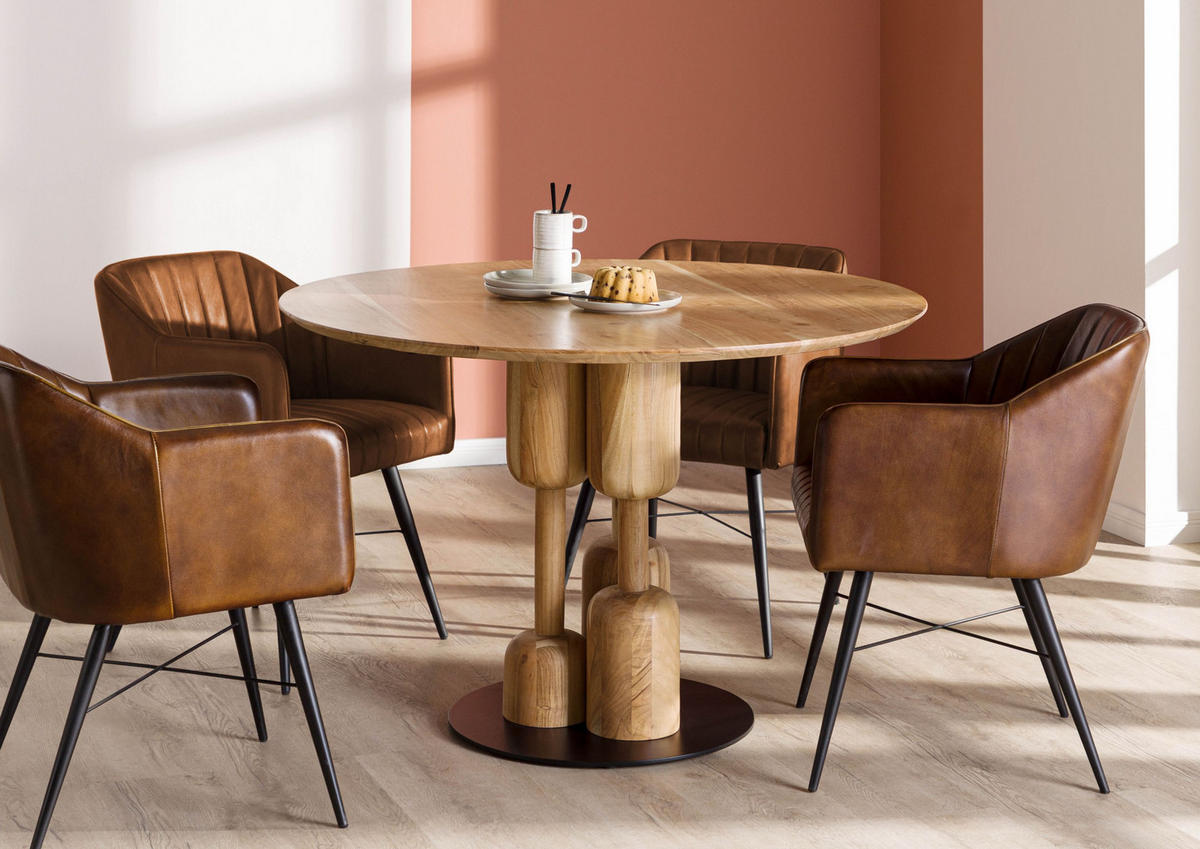 ESSTISCH rund Akazie 115x115x76 natur lackiert NARA - Naturfarben, Holz (115/115/76cm) - Massivmoebel24