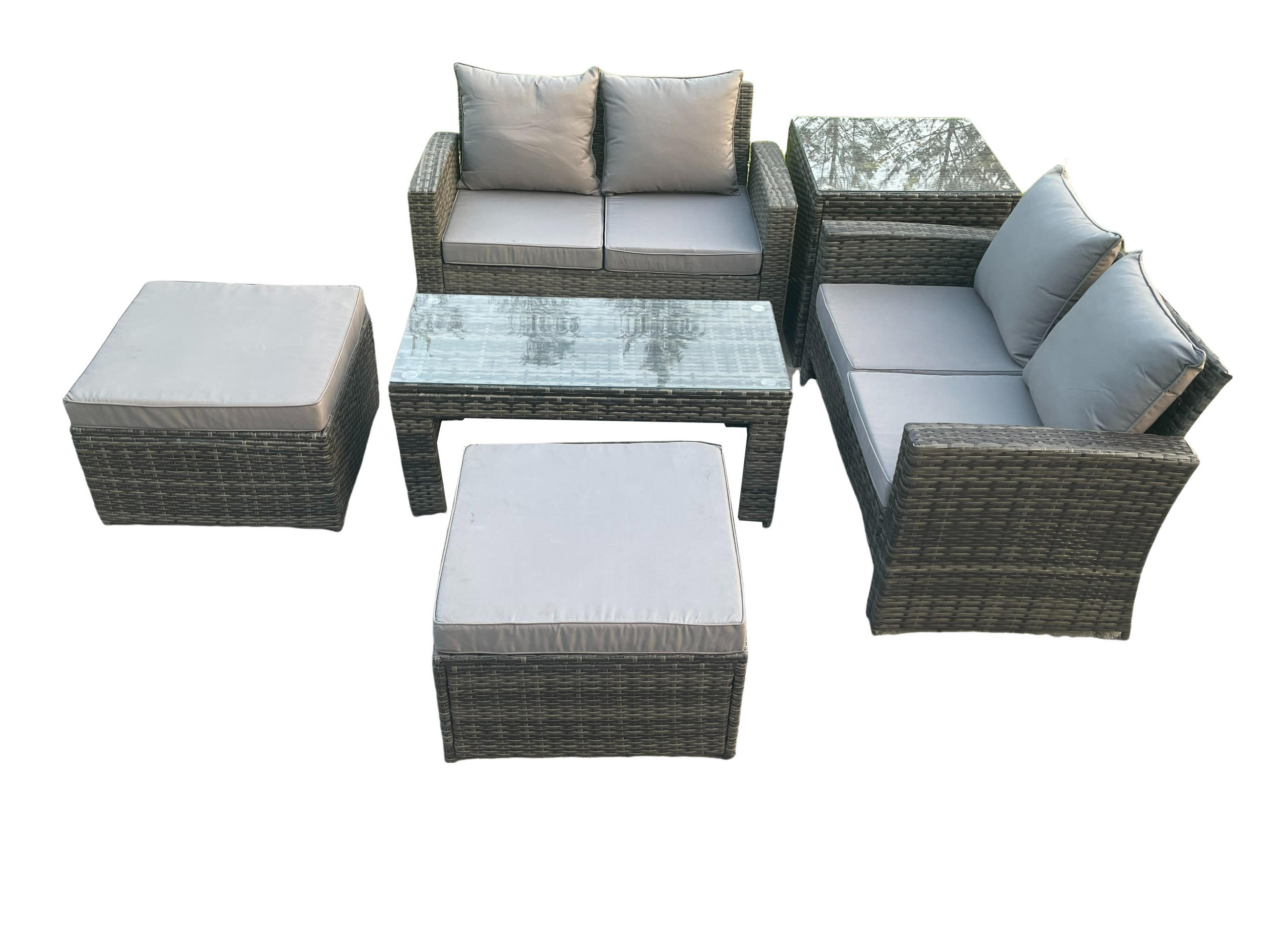 GARTENSET Polyrattan Dunkelgrau 6-Sitzer - Dunkelgrau, Metall - Fimous