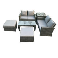 GARTENSET Polyrattan Dunkelgrau 6-Sitzer - Dunkelgrau, Metall - Fimous