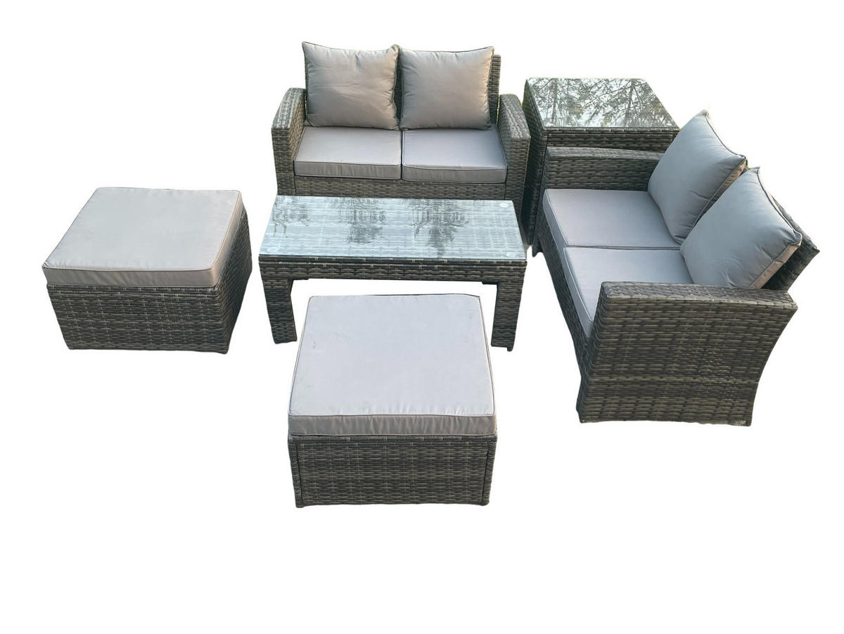 GARTENSET Polyrattan Dunkelgrau 6-Sitzer - Dunkelgrau, Metall - Fimous
