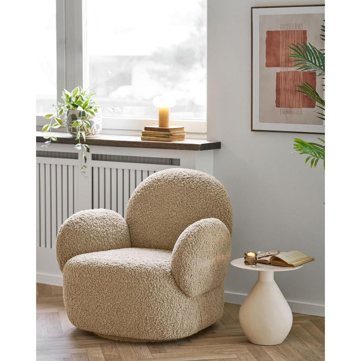 SESSEL, Lina, Hellbraun, Polyester, 87 x 85 x 81 cm - Hellbraun, Textil (87/81/85cm) - ebuy24