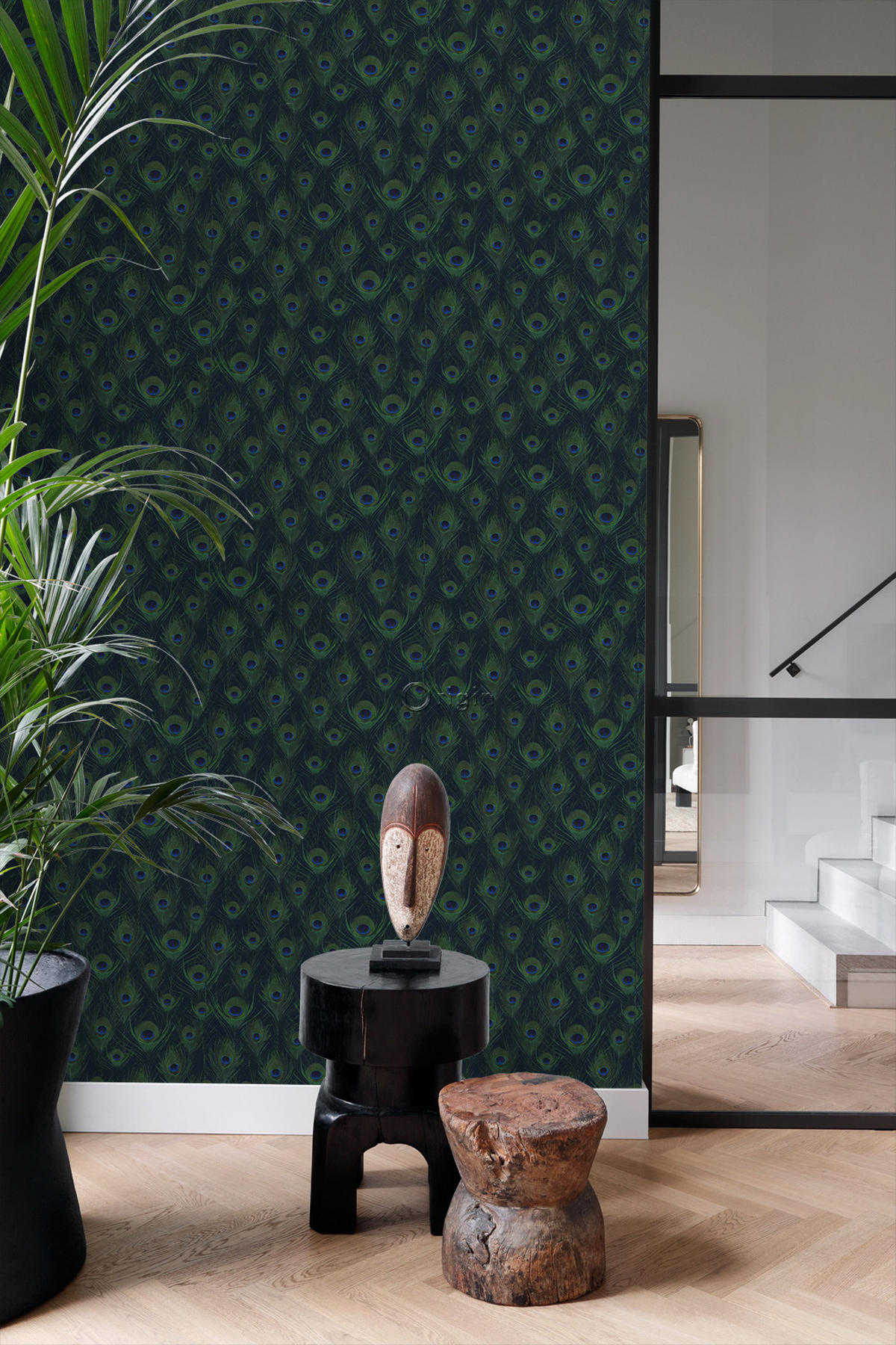 TAPETE Pfauenfedern 53 cm x 10.05 m - Blau, Papier (53/1000cm) - Origin Wallcoverings