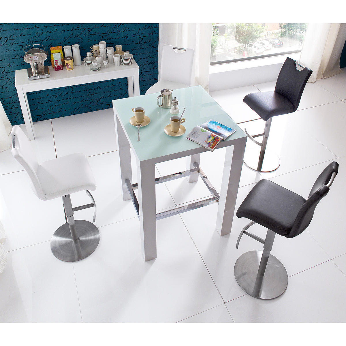 BARTISCH - Glas / Metall - Hochglanz Weiß / Chrom - Weiß, Glas/Holzwerkstoff (80/80/107cm) - home24