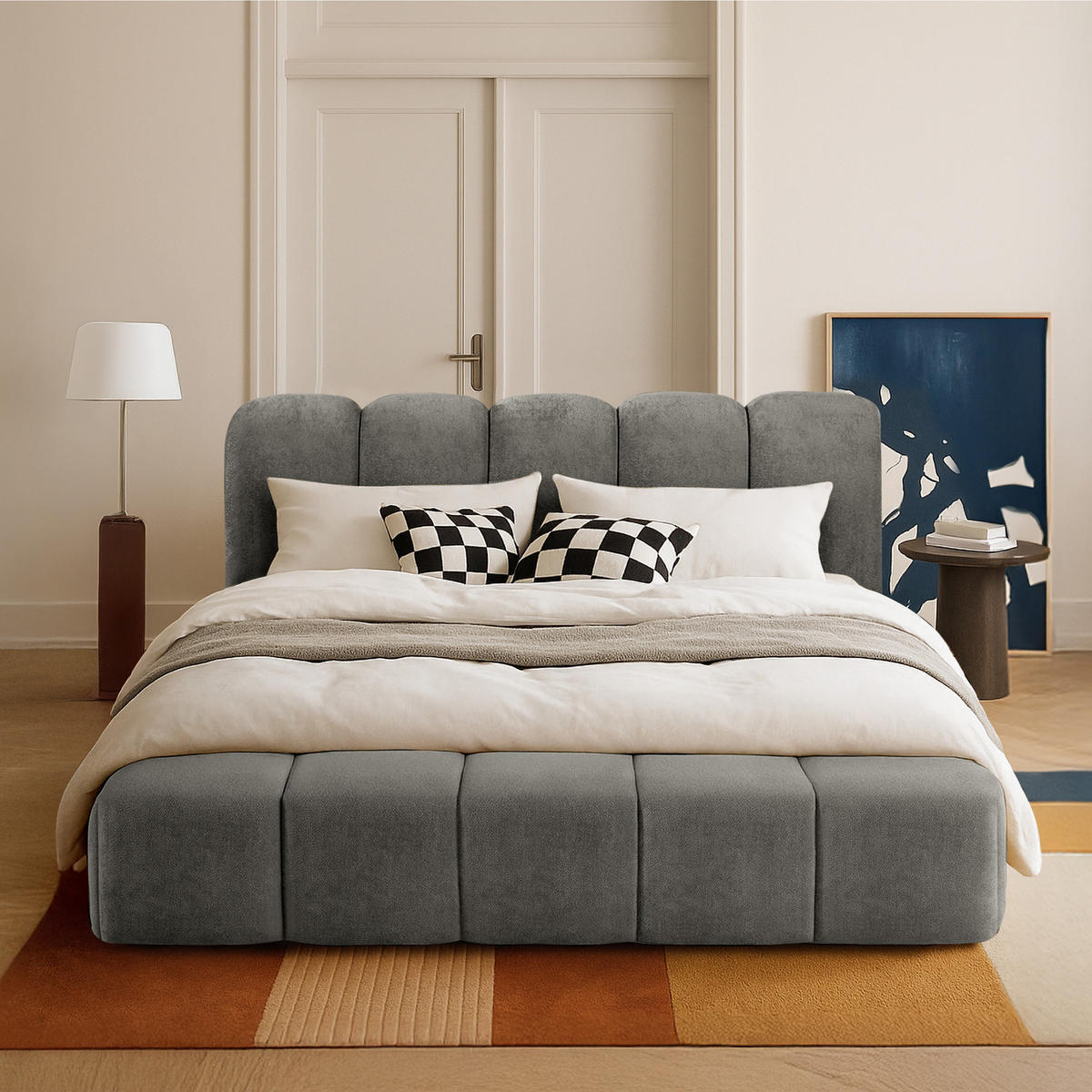 POLSTERBETT MERIDE Chenille, Dunkelgrau - Dunkelgrau/Schwarz, Holz/Textil (180/200cm) - KONSIMO®