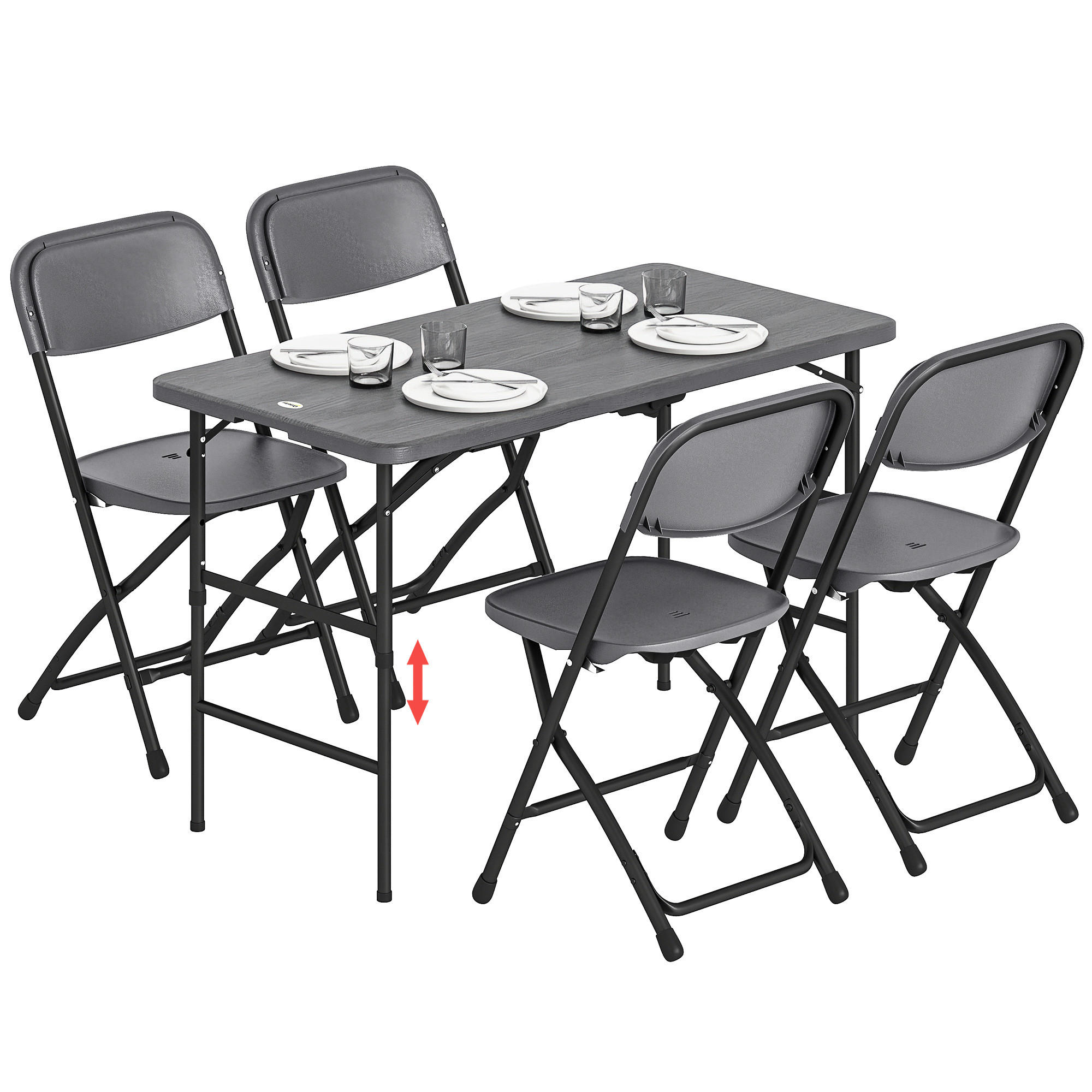 GARTENMÖBEL-SET,VERSTELLBARER HDPE Tisch+4 Klappstühle,dunkelgrau - Grau, Metall - Vallsero