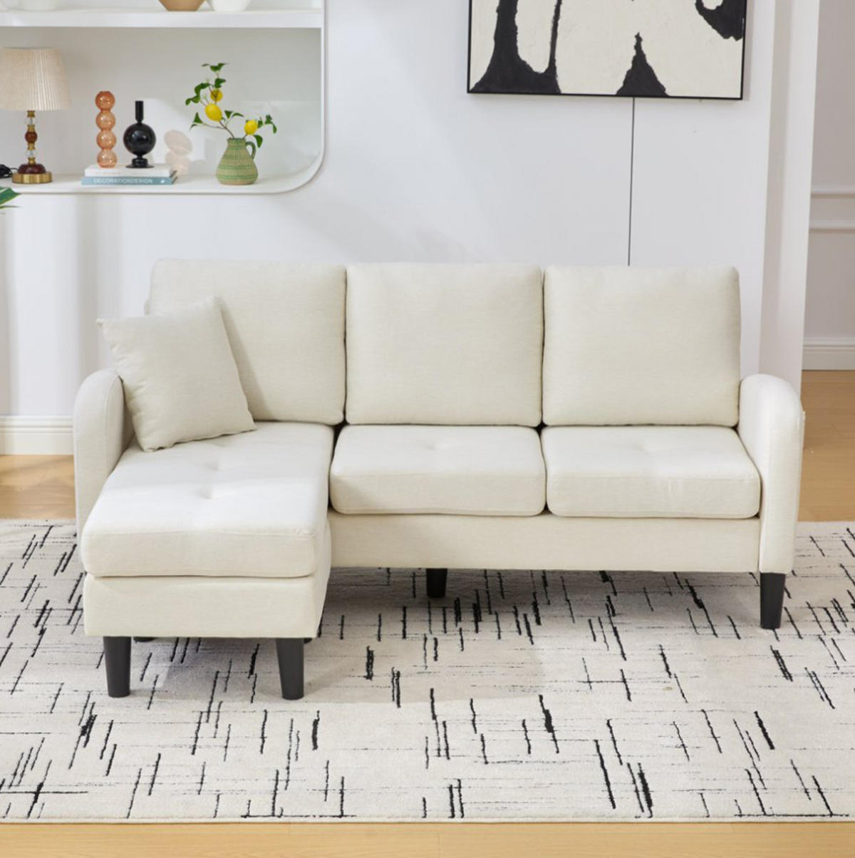 SOFA modular mit Chaiselongue 166 x 118 x 77 cm Hellbeige - Weiß, Holz (118/166cm) - Meubliv