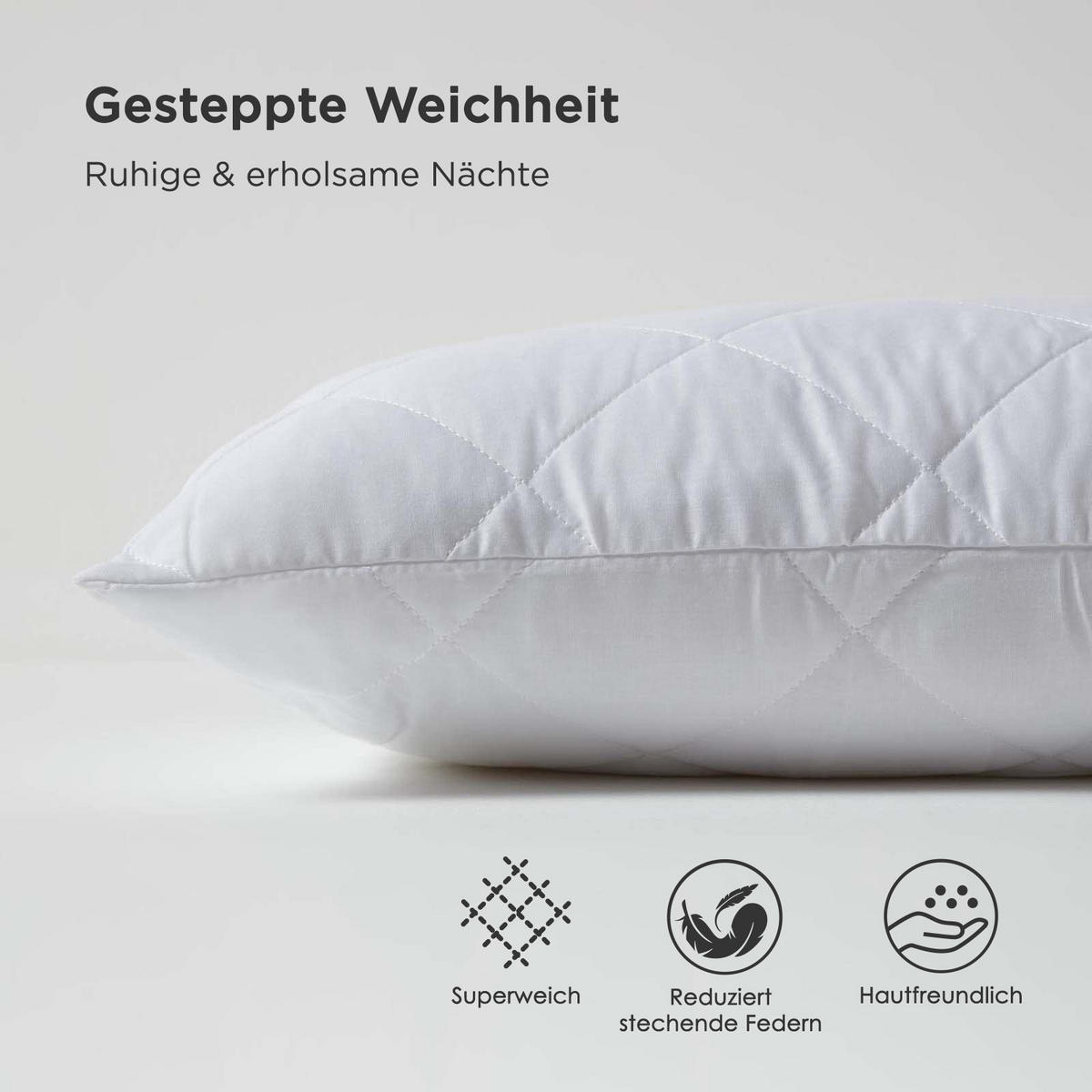 KISSENSCHONER gesteppt 40/80 cm, 4er-Set, mit Reißverschluss - Weiß, Textil (40/80cm) - Homescapes