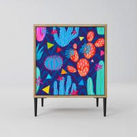 SIDEBOARD CACTUS VIBES, Eichefarben, 57,5x42x72,5 cm, Schwarze Metallfüße - Eichefarben/Multicolor, Holzwerkstoff/Metall (57.5/72.5/42cm) - SpaceRebels