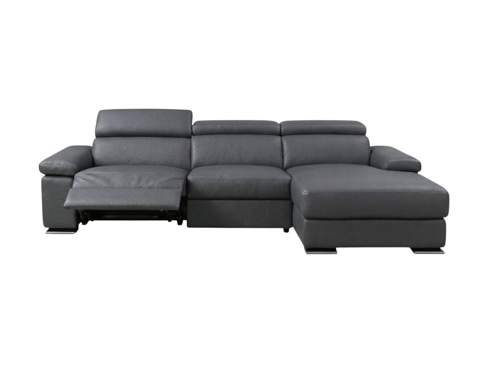 ECKSOFA Plutone Echtleder mit 1 x Relaxfunktion Anthrazit - Anthrazit, Leder/Metall (165/286cm)