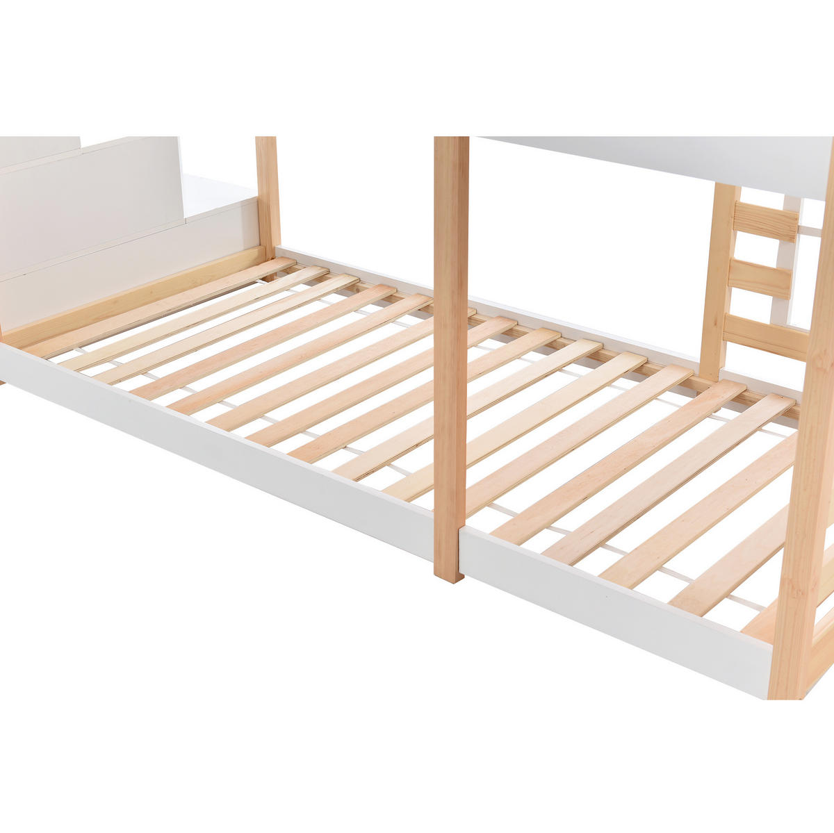 ETAGENBETT aus Kiefer-Massivholz und MDF 90x200 cm Natur & Weiß mit Stauraumtreppe - Weiß, Holzwerkstoff (90/200cm) - IVMEU