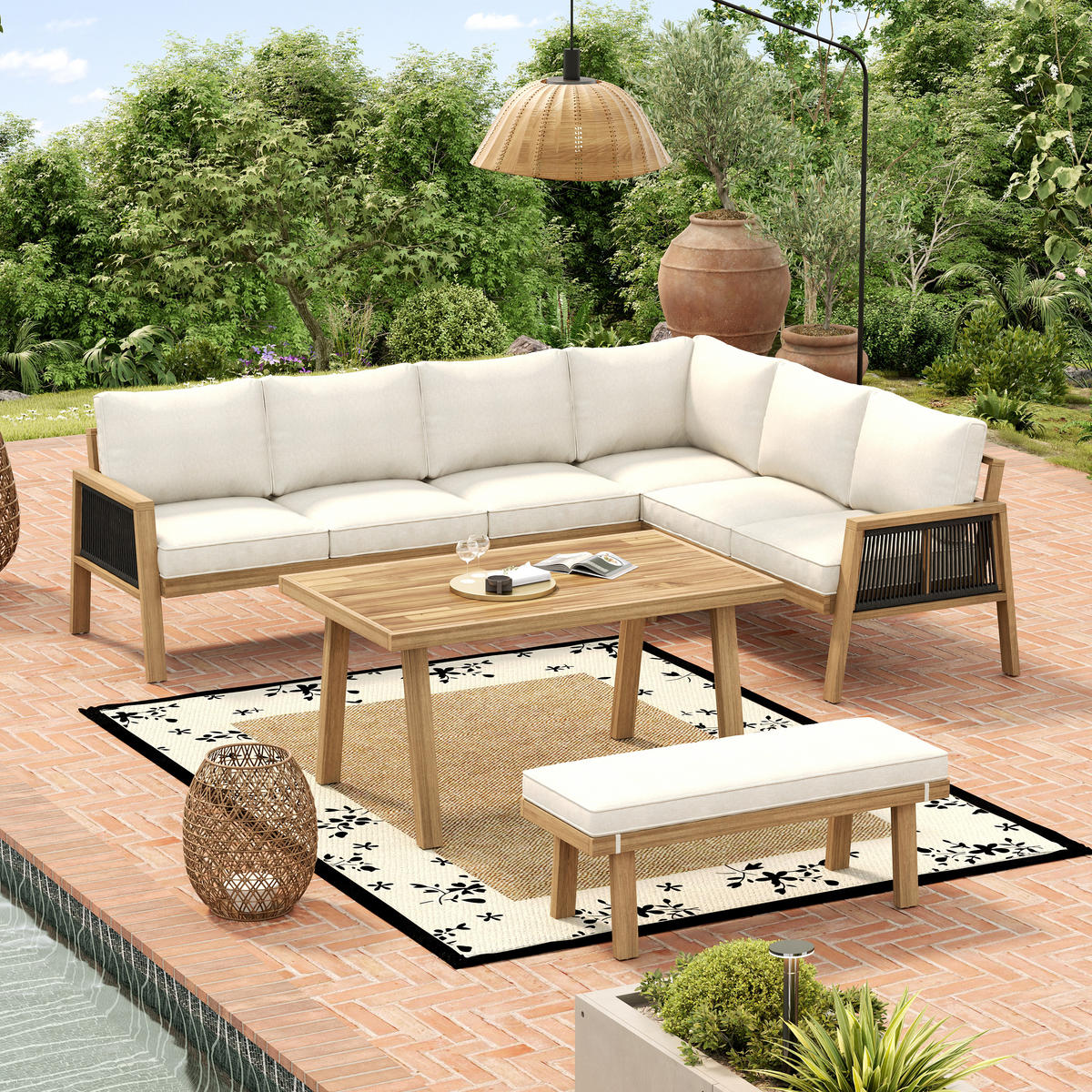 GARTENMÖBELSET Natur Creme - Beige, Holz - ComfortXL