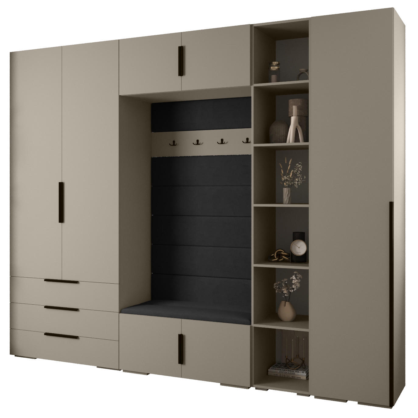 Abiks Möbel Garderoben-Set Kaschmir, Schwarz, Schwarz 290x236.7x47 cm