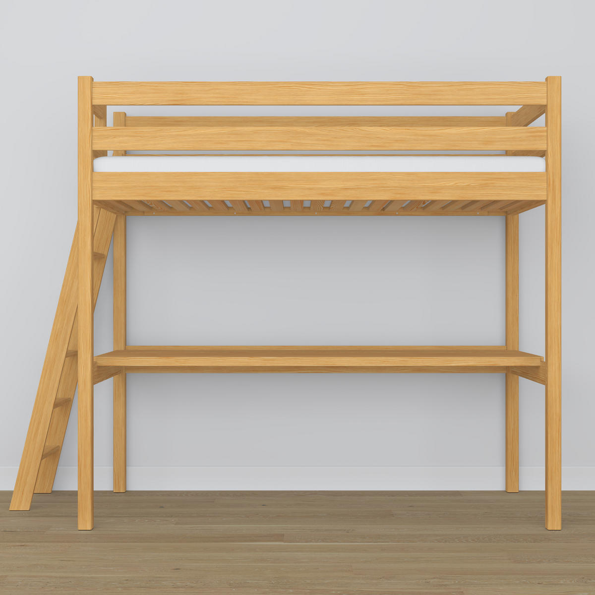 HOCHBETT N02 mit Schreibtisch Naturkiefer 120/190 - Hellbraun, Naturmaterialien/Holz (120/190cm) - N-Wood