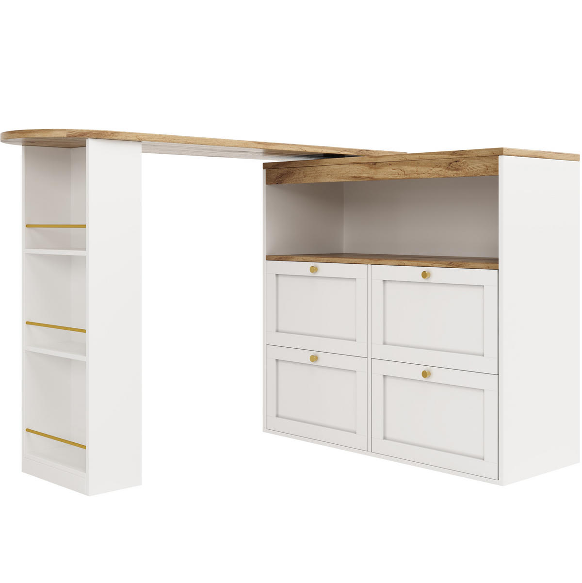 STOJEČI regal 138/39/104 cm z 4 predali in 360° vrtljivim stranskim delom, MDF, Bela - bela, leseni material (39/102/105cm) - Redom