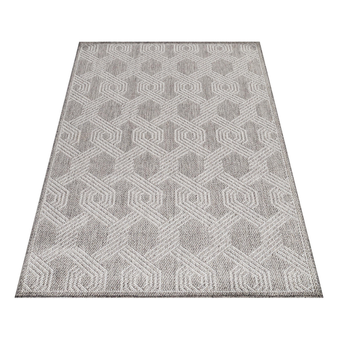 TEPPICH Outdoor Flachgewebe Geometrisch Polypropylen Balkon Grau Rechteckig 200x290 - Grau, Textil (200/290cm) - KADIMA DESIGN