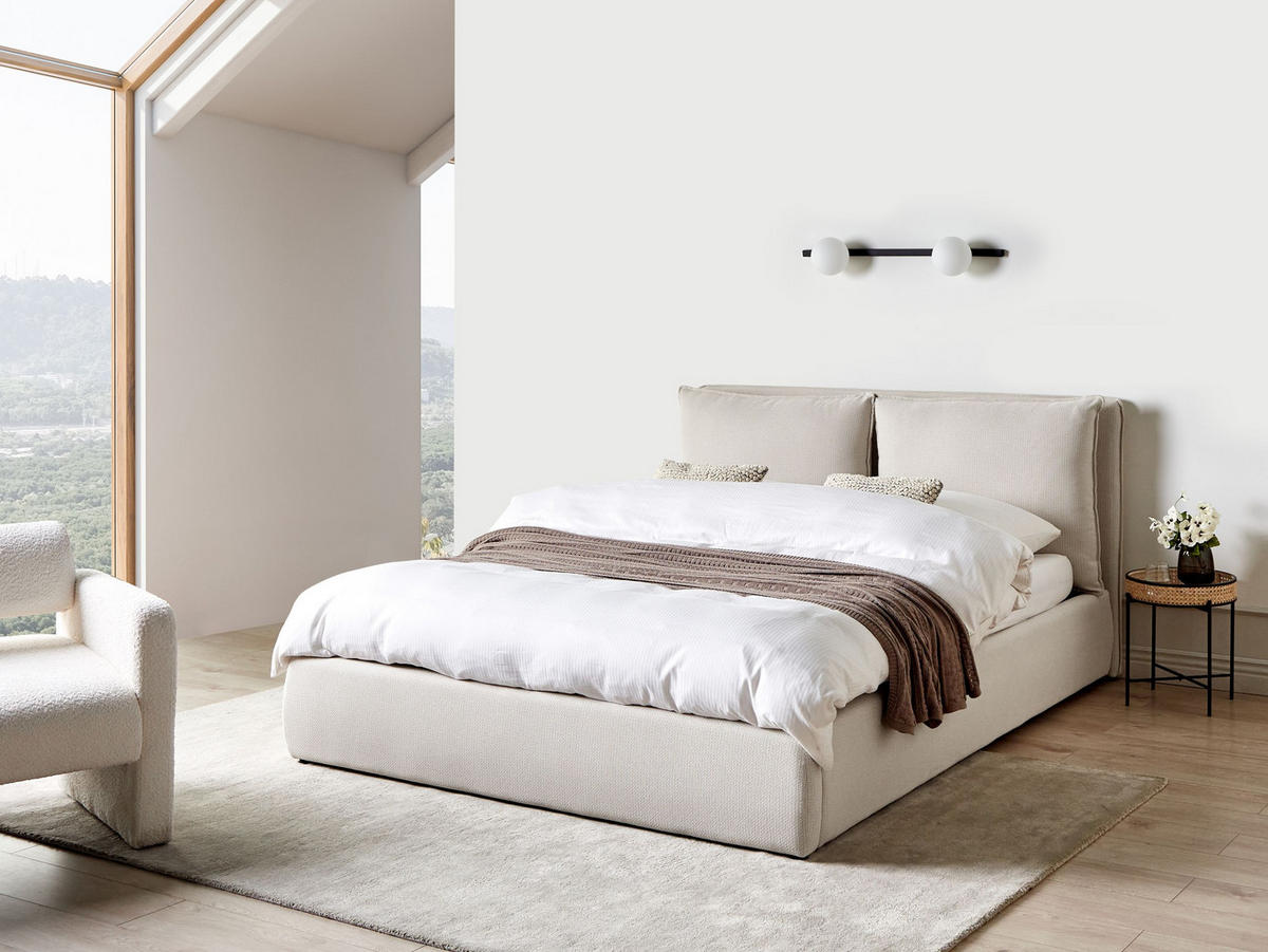 BETT mit Stauraum 160x200 cm Beige Bajonna - Beige, Textil (160/200cm) - Beliani