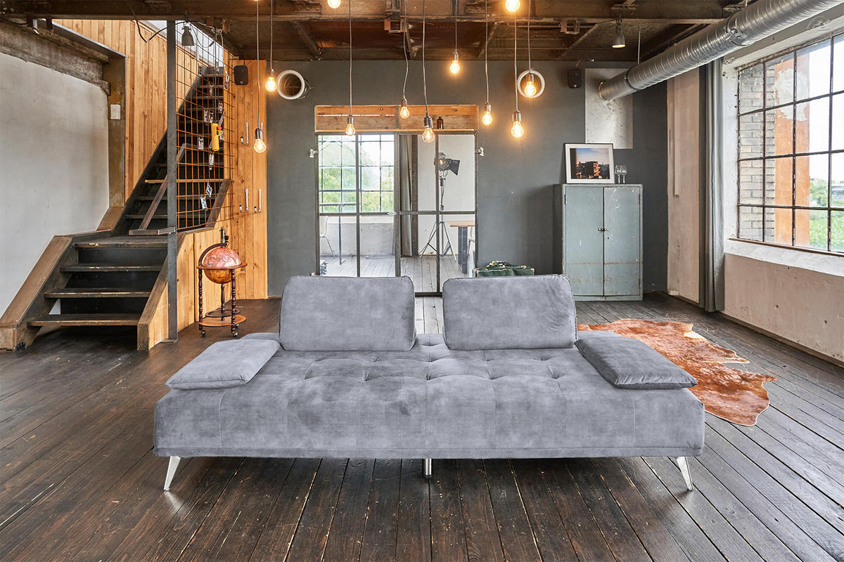 SOFA WIOLO Grau Velvet - Silberfarben/Grau, Textil/Metall (240/80/110cm) - KAWOLA