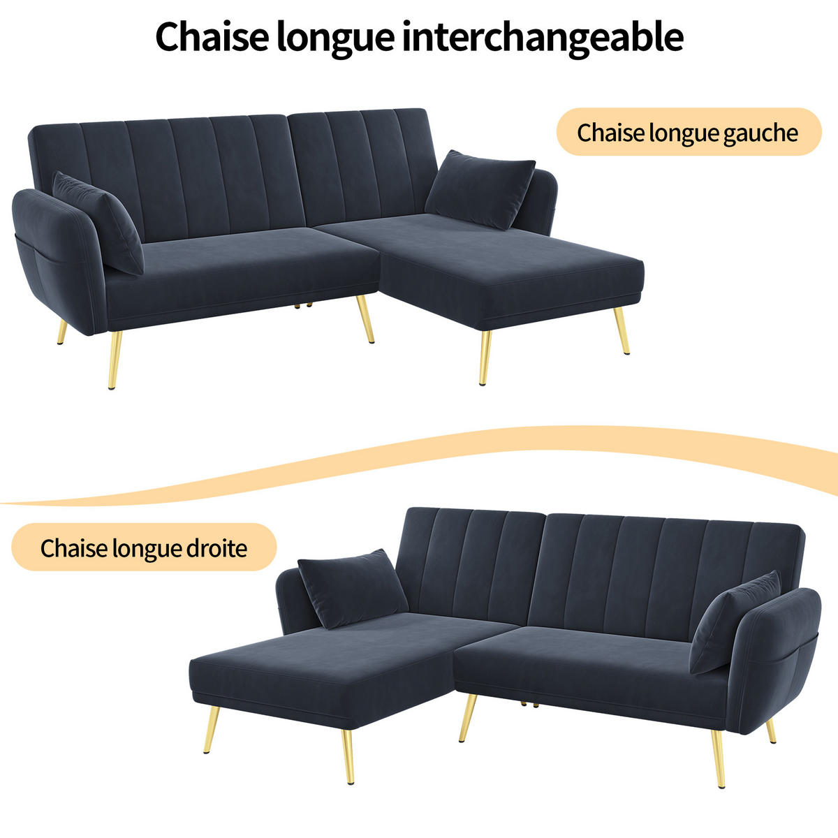 SCHLAFSOFA 191.5x130x80 cm aus Samt L-förmiges 3-Sitzer, beige - Schwarz, Textil (130/191.5cm) - Luhomfu