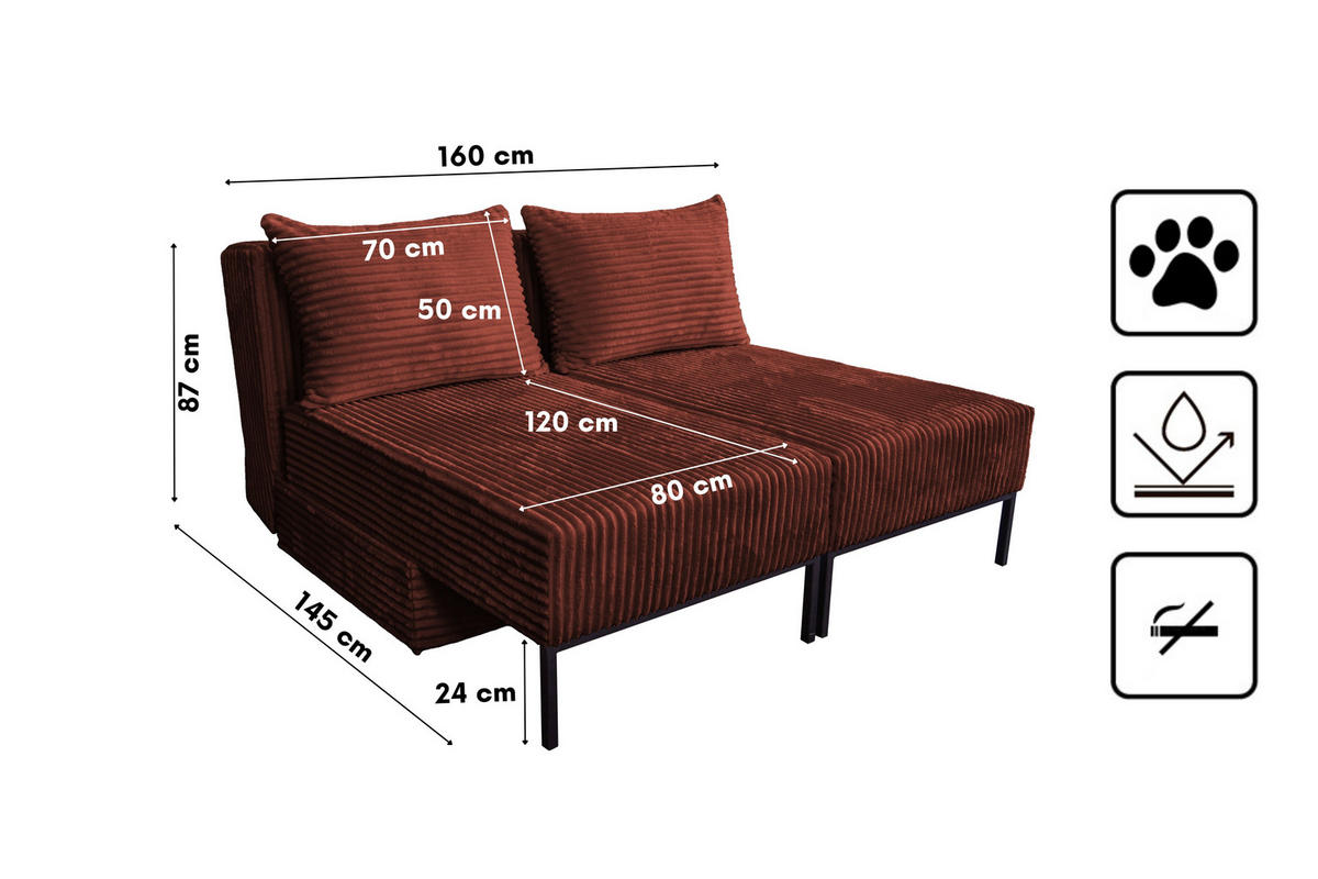 SOFA Mit Schlaffunktion MOOKA 4in1-Multifunktions-System Stoff Velo Kupfer - Kupferfarben, Holz/Textil (240/87/103cm) - Kaiser Möbel